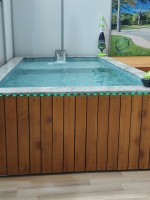 Πισίνα με Περίφραξη Ξύλου και Εξωτερικό Πλακάκι από Μάρμαρο