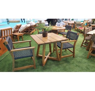 Ξύλινο Σετ Τραπέζι & Καρέκλες Εξωτερικού Χώρου με Μαξιλάρια